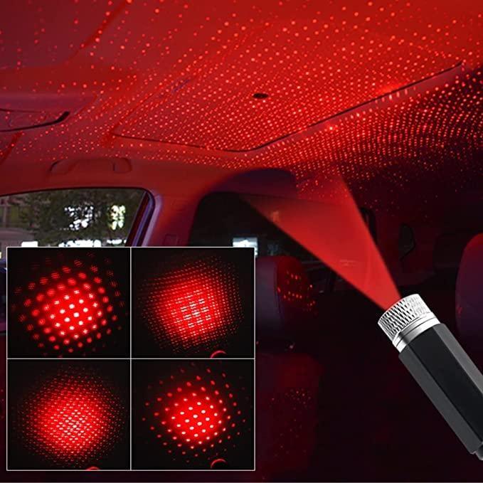 Star  Lamp USB Car Star Ceiling Light Sky Projection Lamp Romantic Night Lights Car Fancy Lights (Red)